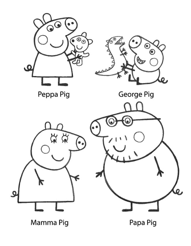 Famiglia di Peppa Pig Stampabile da colorare