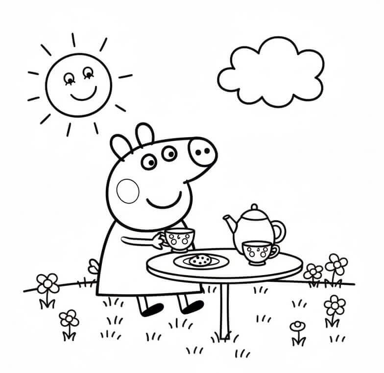 Peppa Pig Beve il Tè da colorare