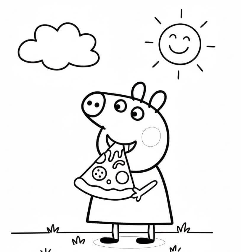 Peppa Pig Mangia Pizza da colorare