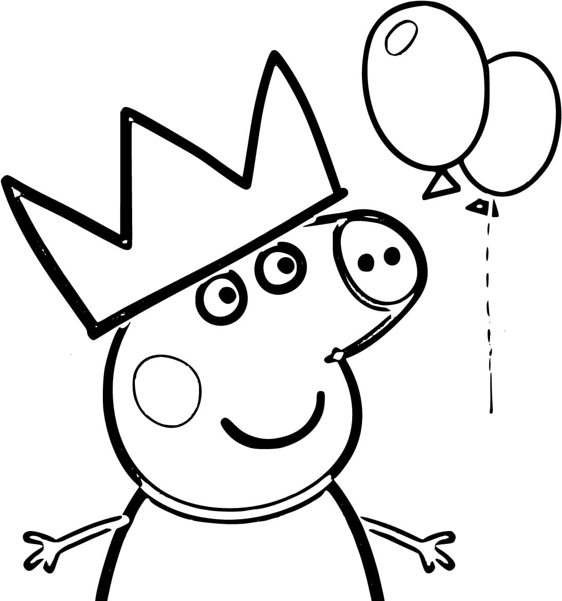 Peppa Pig con Corona e Palloncini da colorare