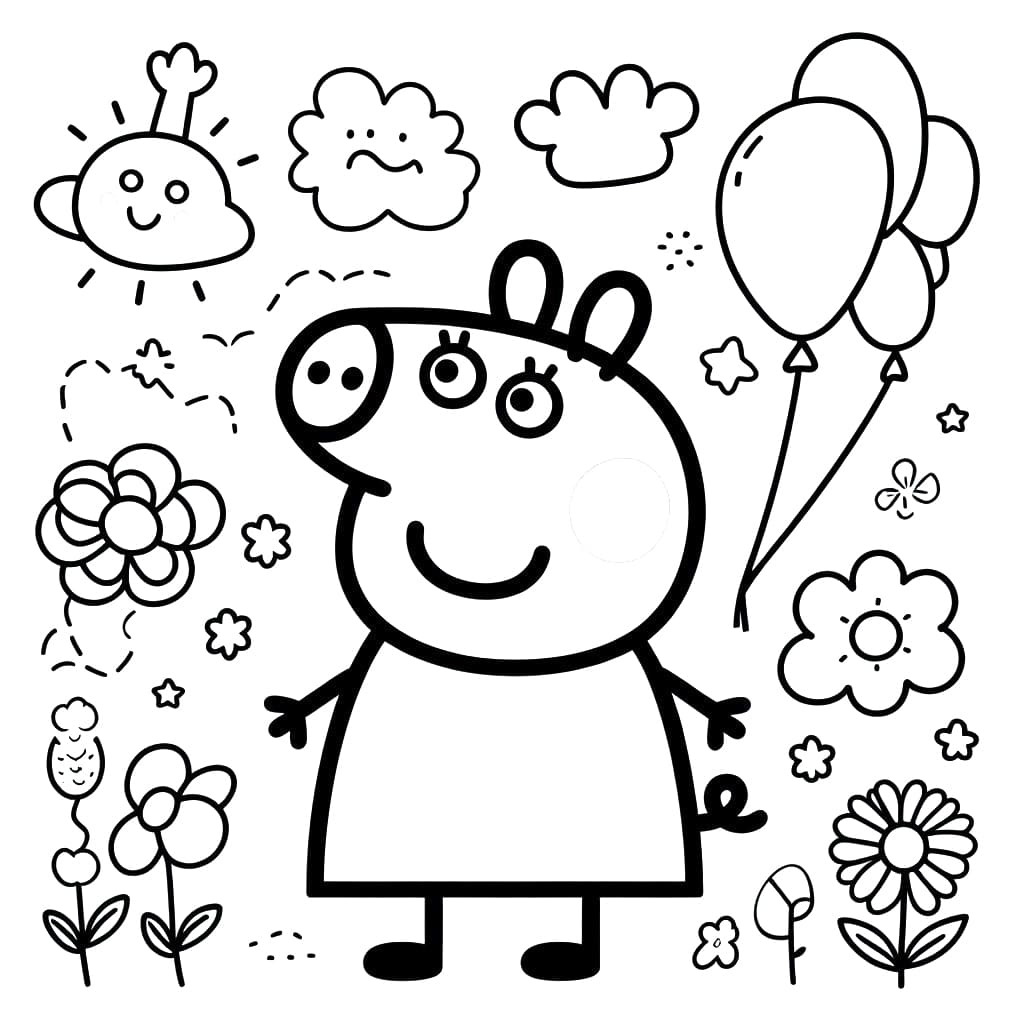 Peppa Pig con Palloncini da colorare
