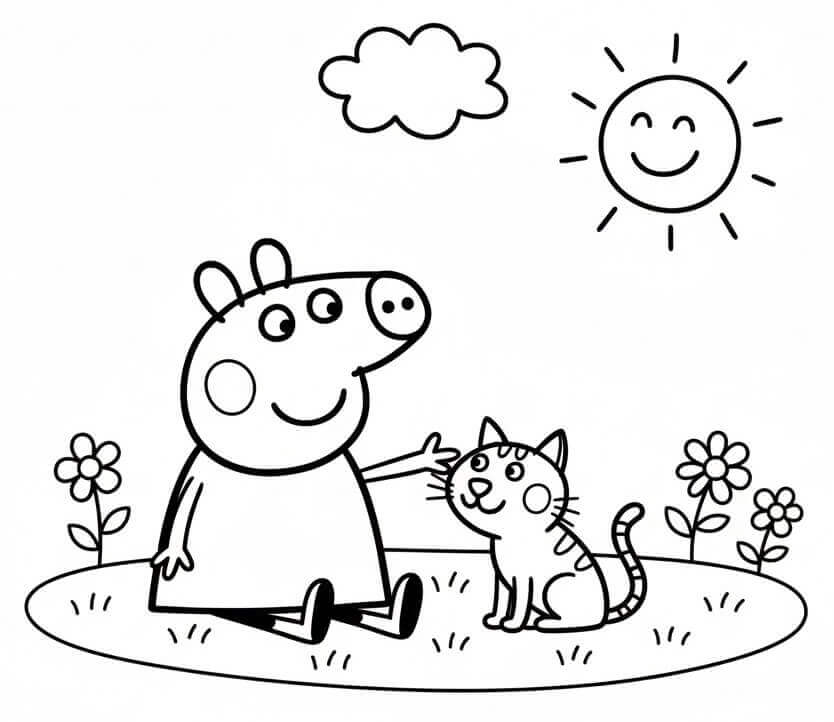 Peppa Pig e Gatto da colorare