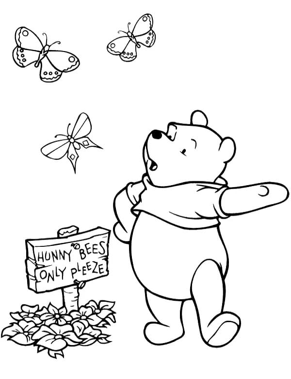Pooh e Farfalle da colorare