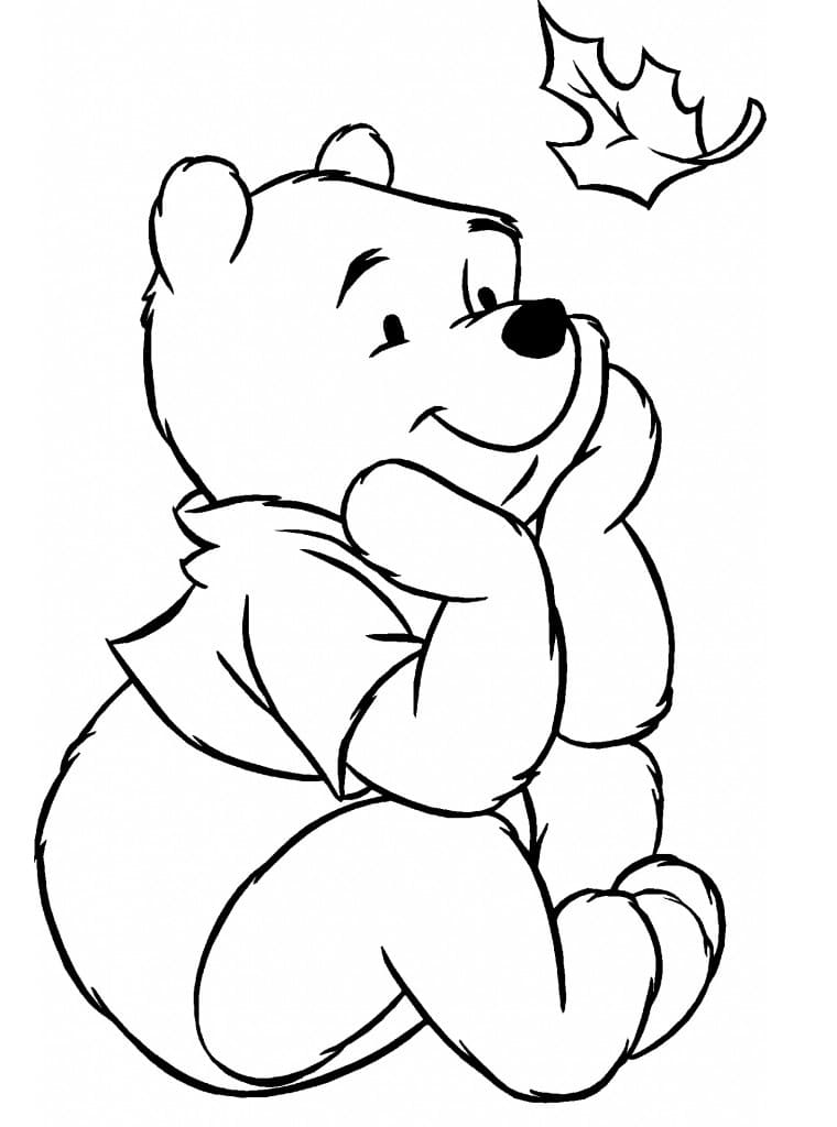 Pooh e Foglia d’Autunno da colorare