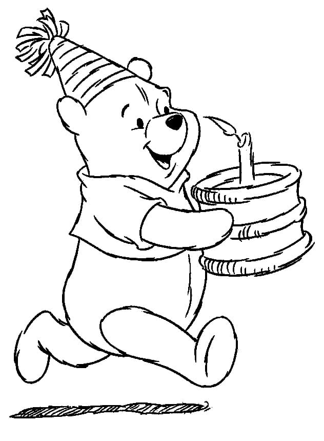 Pooh e Torta di Compleanno da colorare