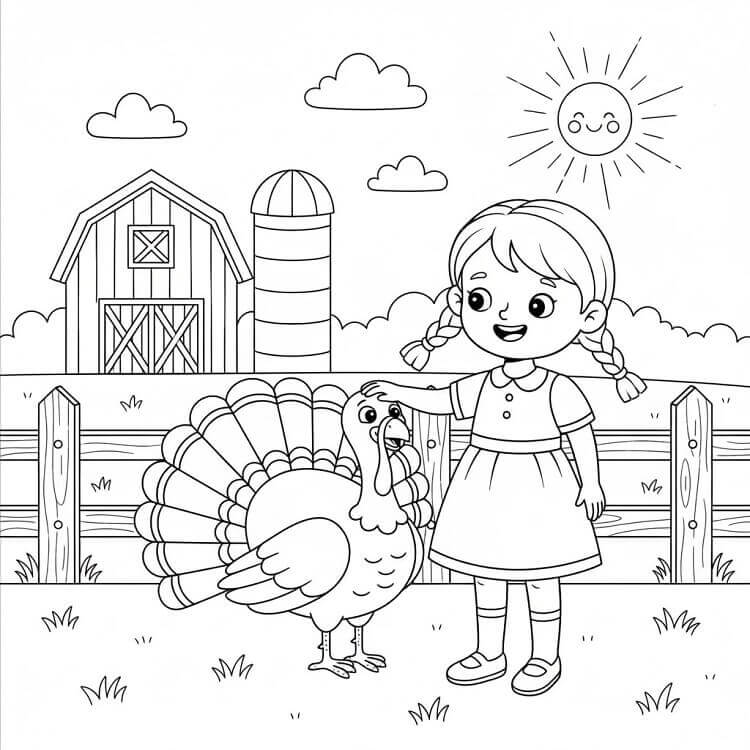 Ragazza e Tacchino da colorare
