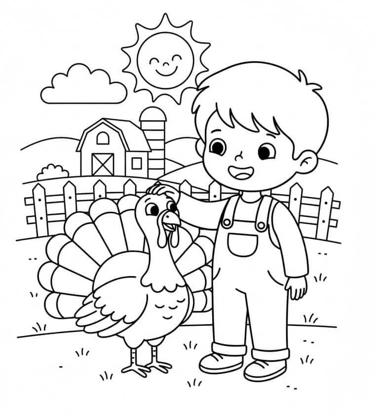 Ragazzo e Tacchino da colorare