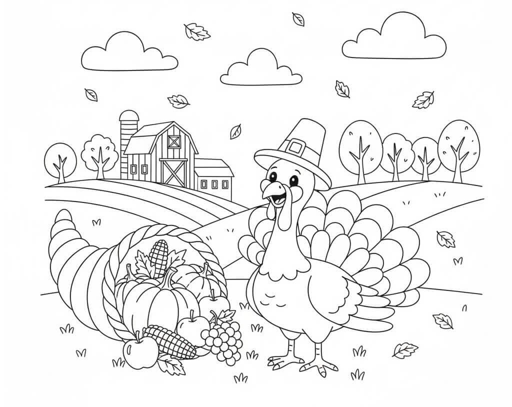 Ringraziamento con un Tacchino da colorare