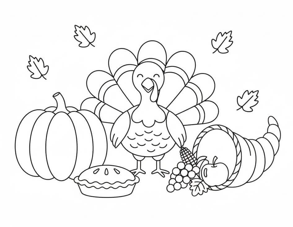 Tacchino Semplice a Ringraziamento da colorare