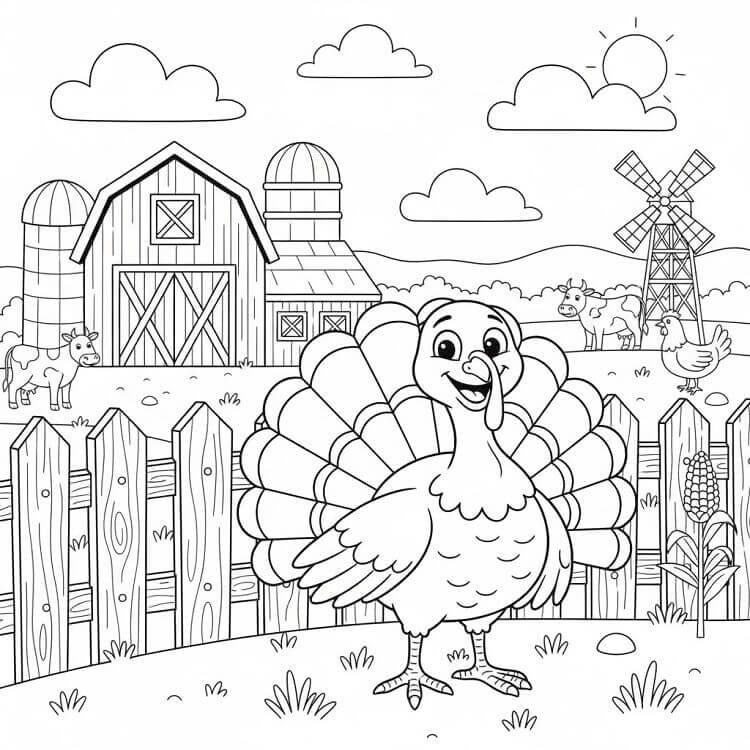 Tacchino alla Fattoria da colorare