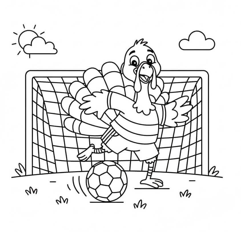 Tacchino che Gioca a Calcio da colorare