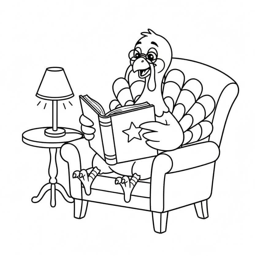 Tacchino che Legge un Libro da colorare