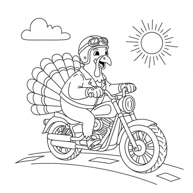 Tacchino in Moto da colorare
