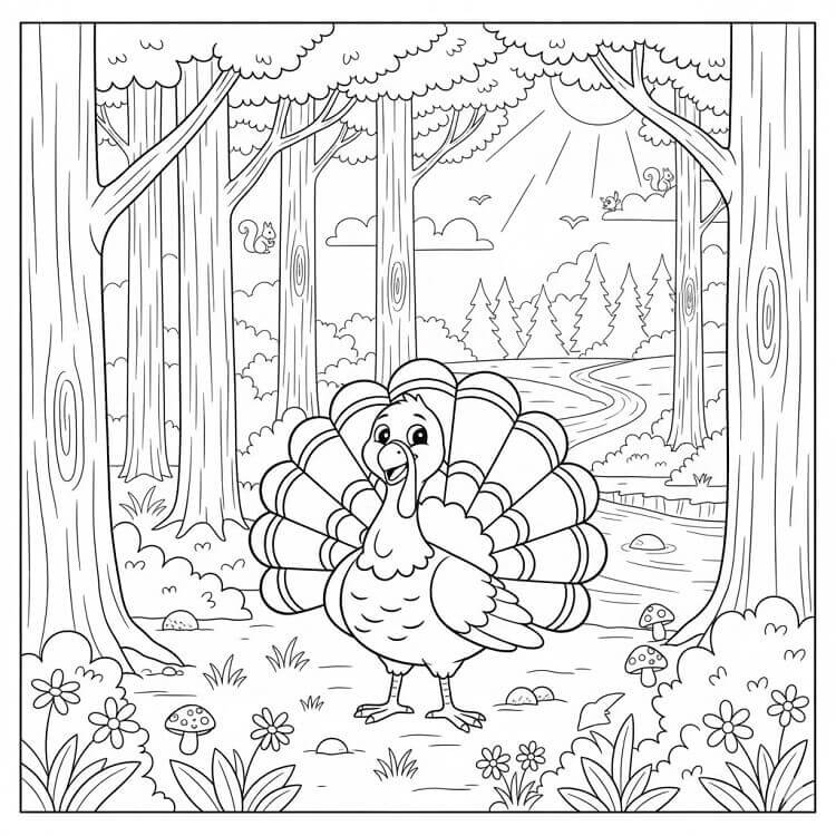 Tacchino nel Bosco da colorare