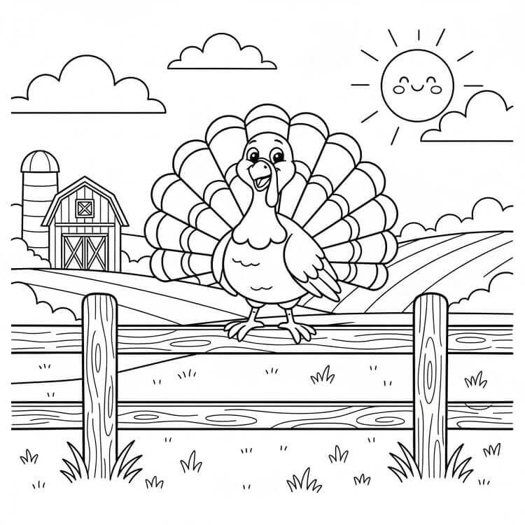 Tacchino sulla Staccionata da colorare
