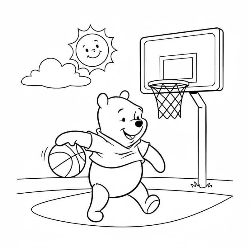 Winnie The Pooh Gioca a Basket da colorare
