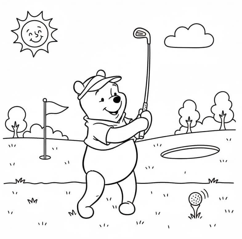 Winnie The Pooh Gioca a Golf da colorare