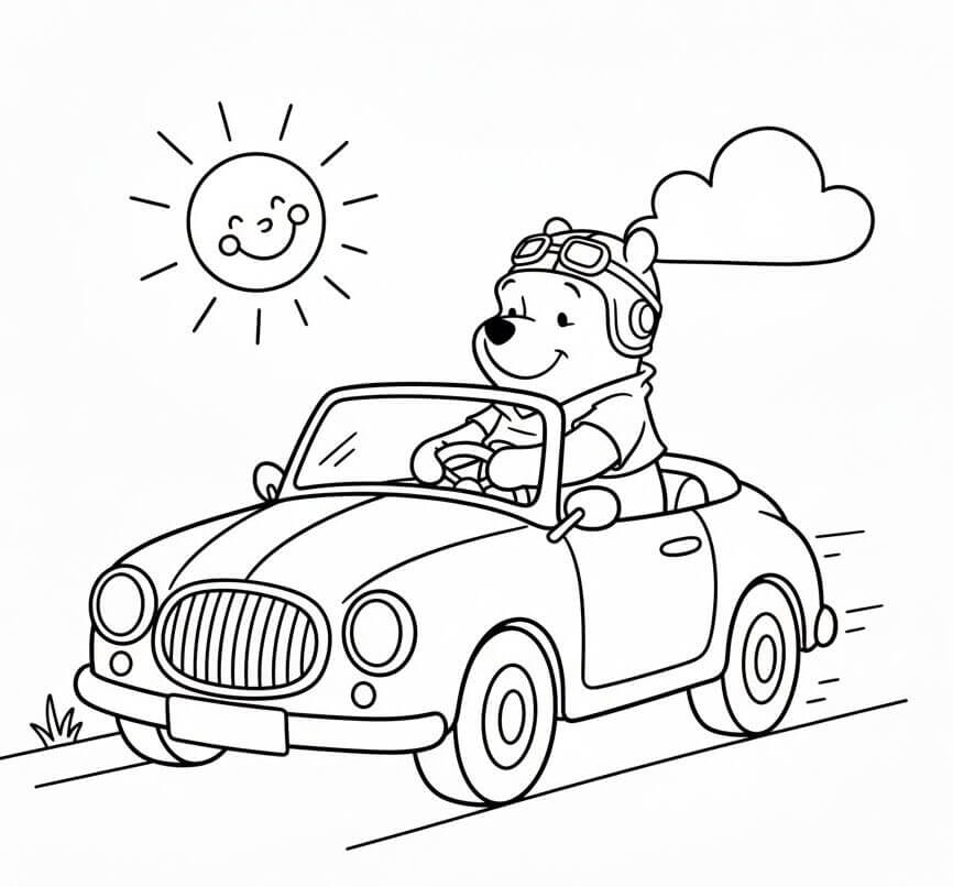 Winnie The Pooh Guida l’Auto da colorare