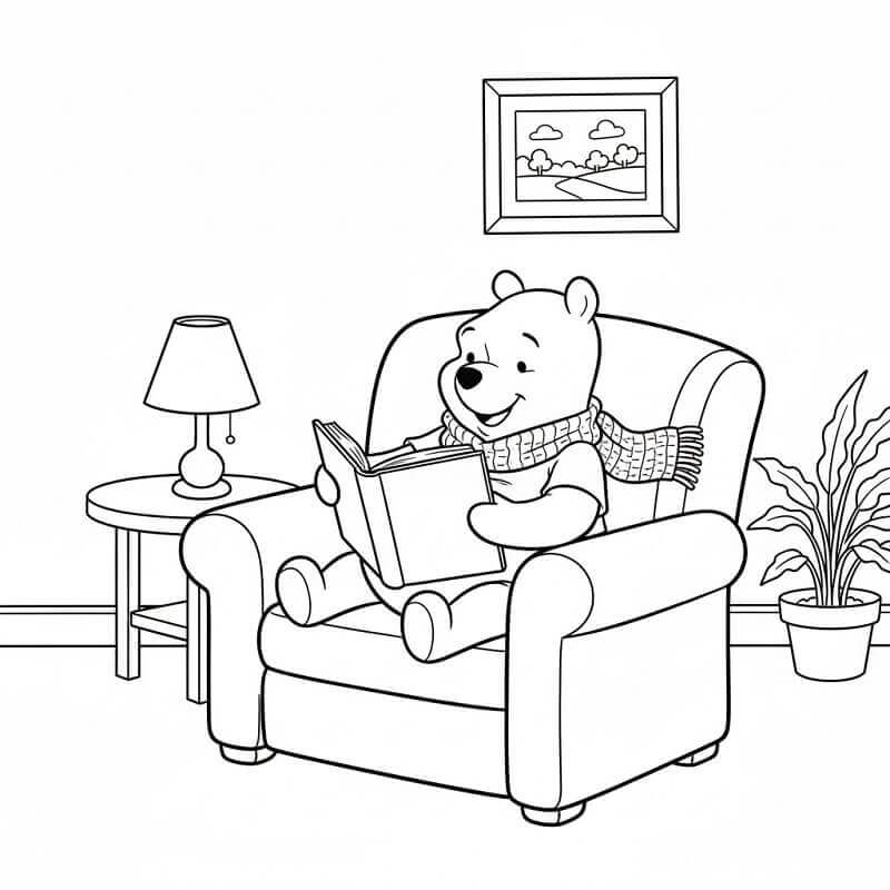 Winnie The Pooh Legge un Libro da colorare