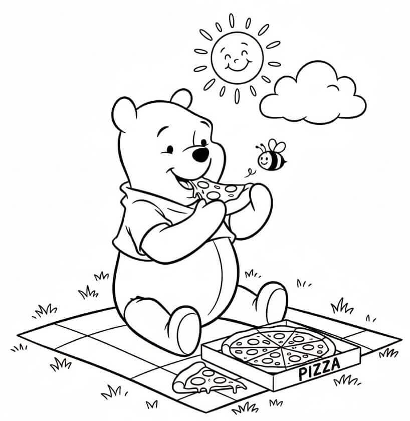 Winnie The Pooh Mangia la Pizza da colorare