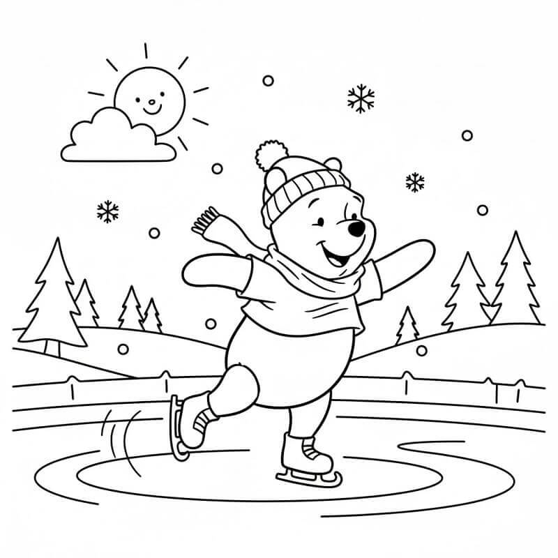 Winnie The Pooh Pattina sul Ghiaccio da colorare