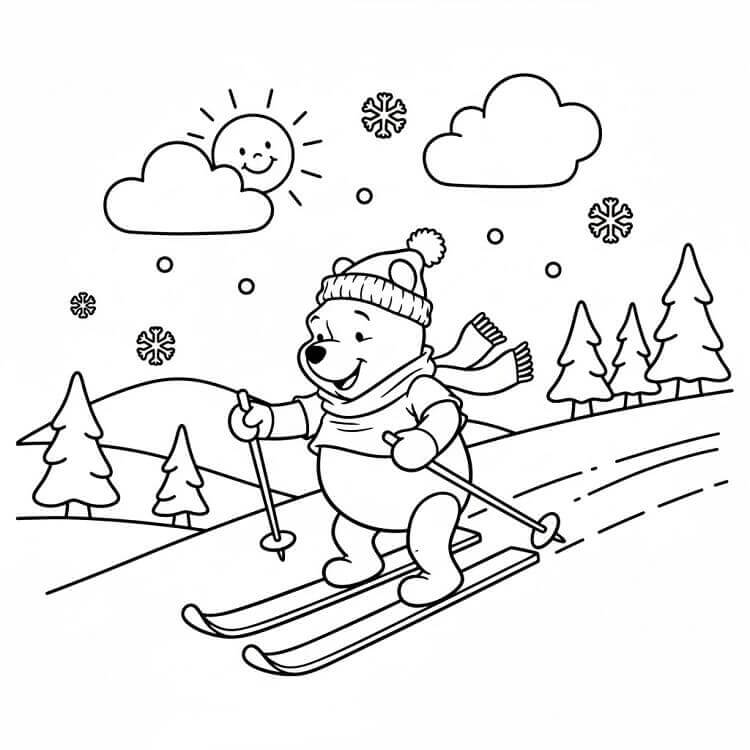 Winnie The Pooh Sciatore da colorare