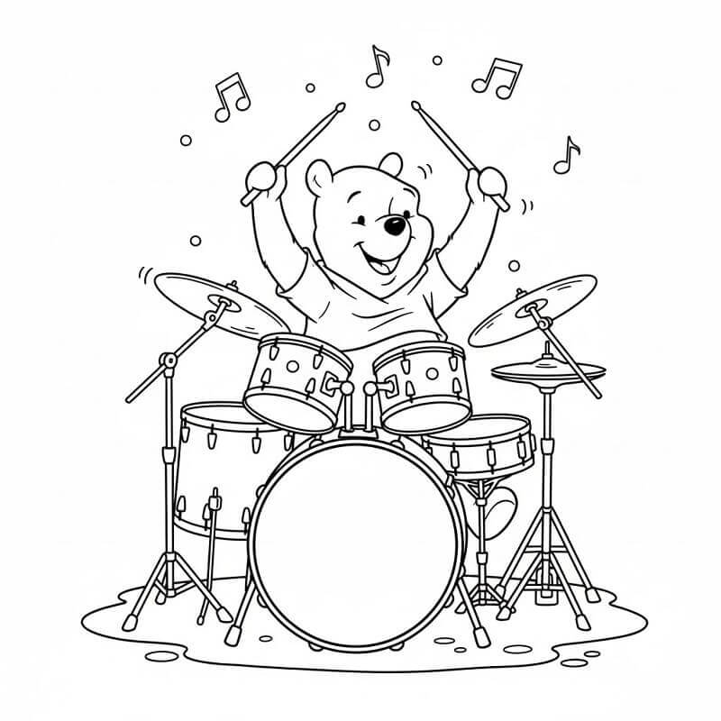 Winnie The Pooh Suona la Batteria da colorare
