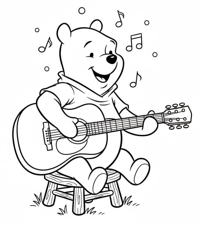 Winnie The Pooh Suona la Chitarra da colorare