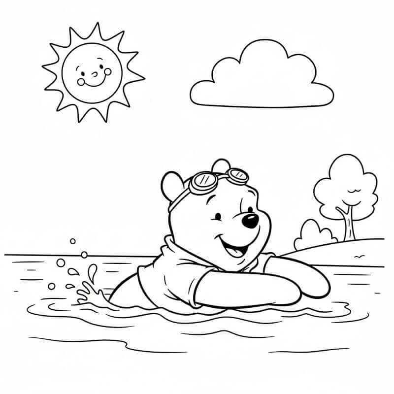 Winnie The Pooh che Nuota da colorare