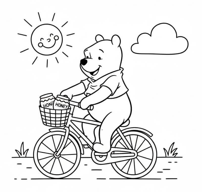 Winnie The Pooh in Bicicletta da colorare