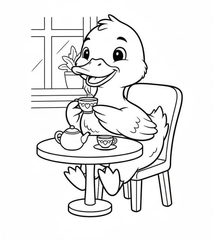 Anatra Beve Tè da colorare