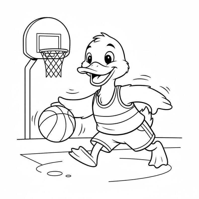 Anatra Gioca a Basket da colorare