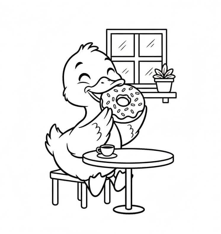 Anatra Mangia Ciambella da colorare