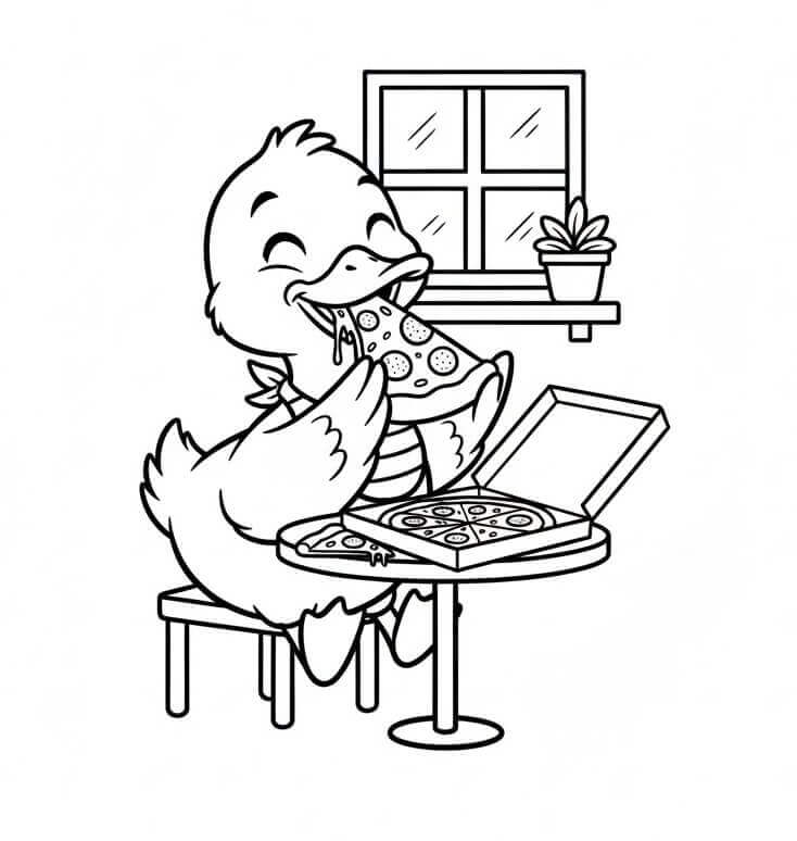 Anatra Mangia Pizza da colorare