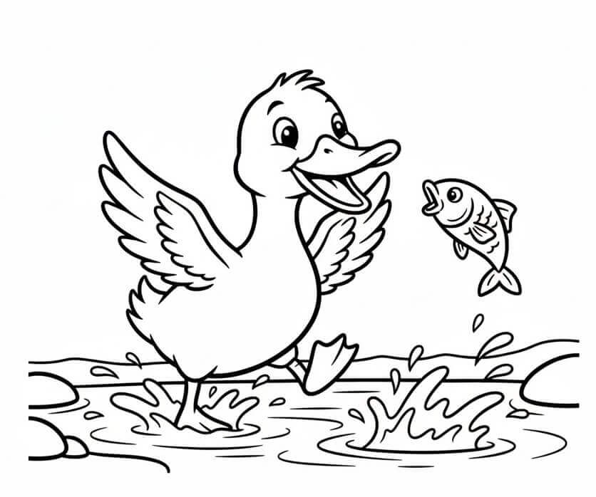 Anatra che Cattura Pesce da colorare