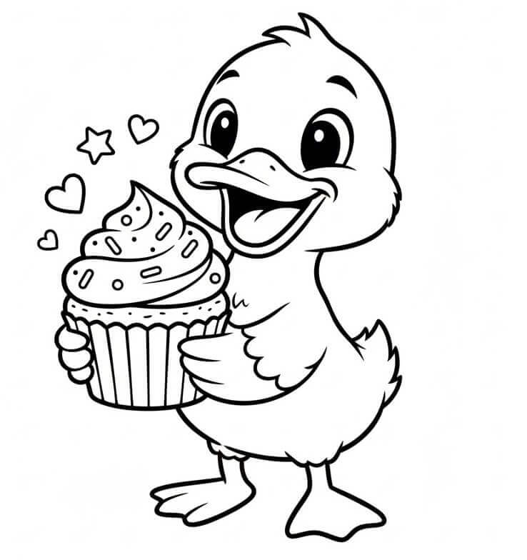 Anatra con Cupcake da colorare