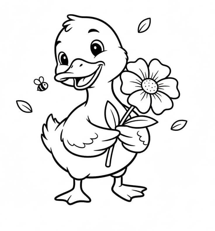 Anatra con Fiore da colorare