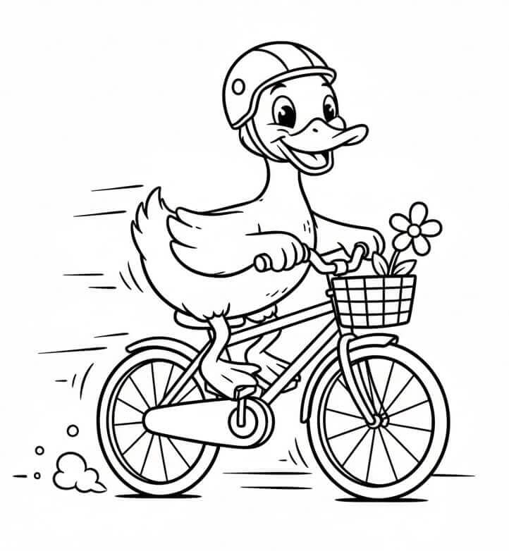 Anatra in Bicicletta da colorare