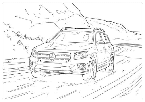 Auto Mercedes su strada da colorare