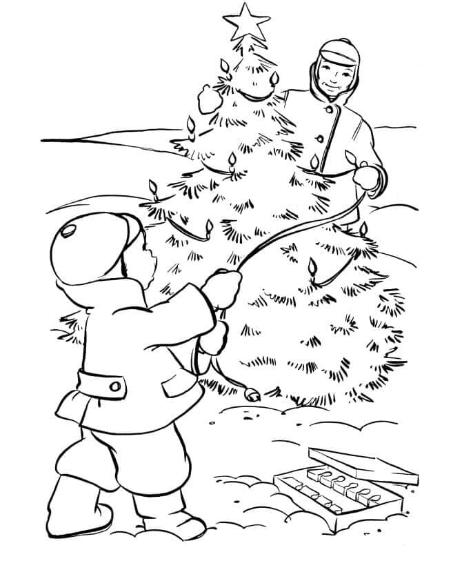 Bimbi con Albero di Natale da colorare