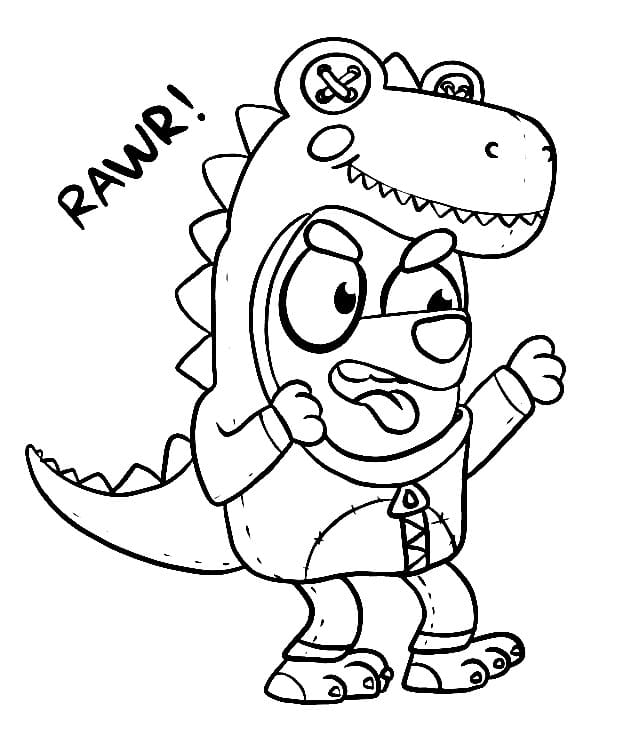 Bluey con costume da dinosauro da colorare