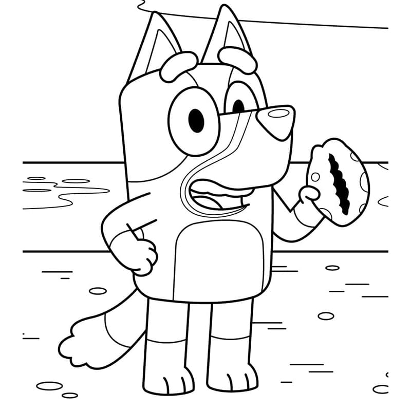 Bluey con una conchiglia da colorare
