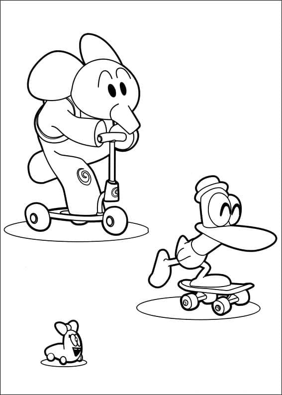 Bruco, Pato ed Elly in Pocoyo da colorare