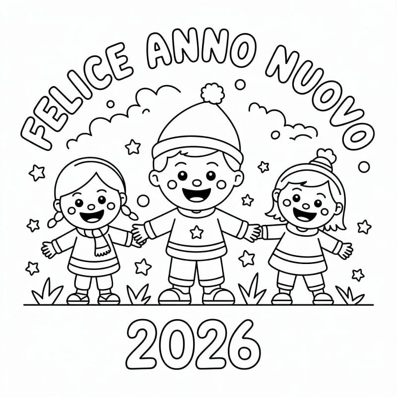 Buon Anno 2026 Gratis Stampabile da colorare
