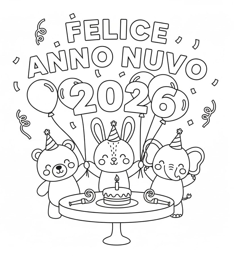 Buon Anno 2026 Immagine Gratis da colorare