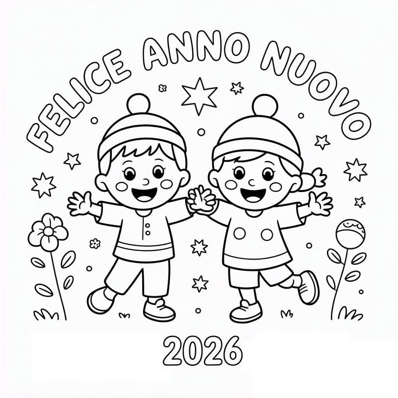 Buon Anno 2026 Stampabile per Piccoli da colorare