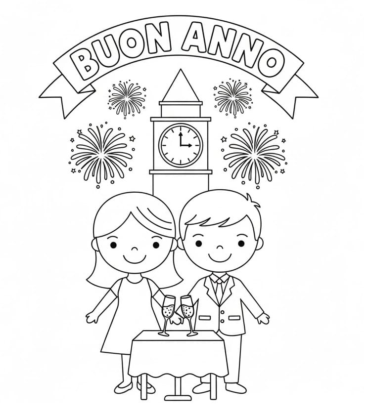 Buon Anno Gratis in Versione Stampabile da colorare