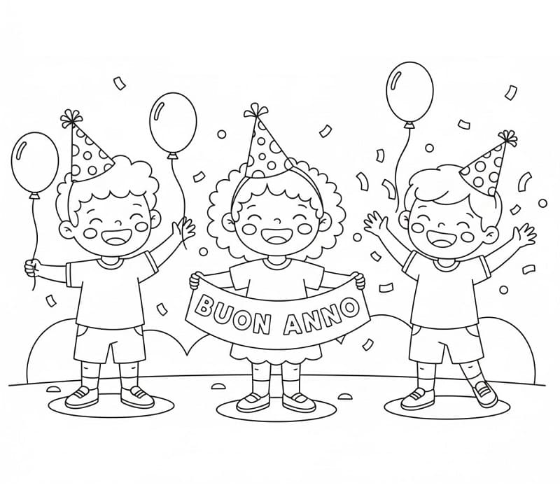 Buon Anno Stampabile per i Più Piccoli da colorare
