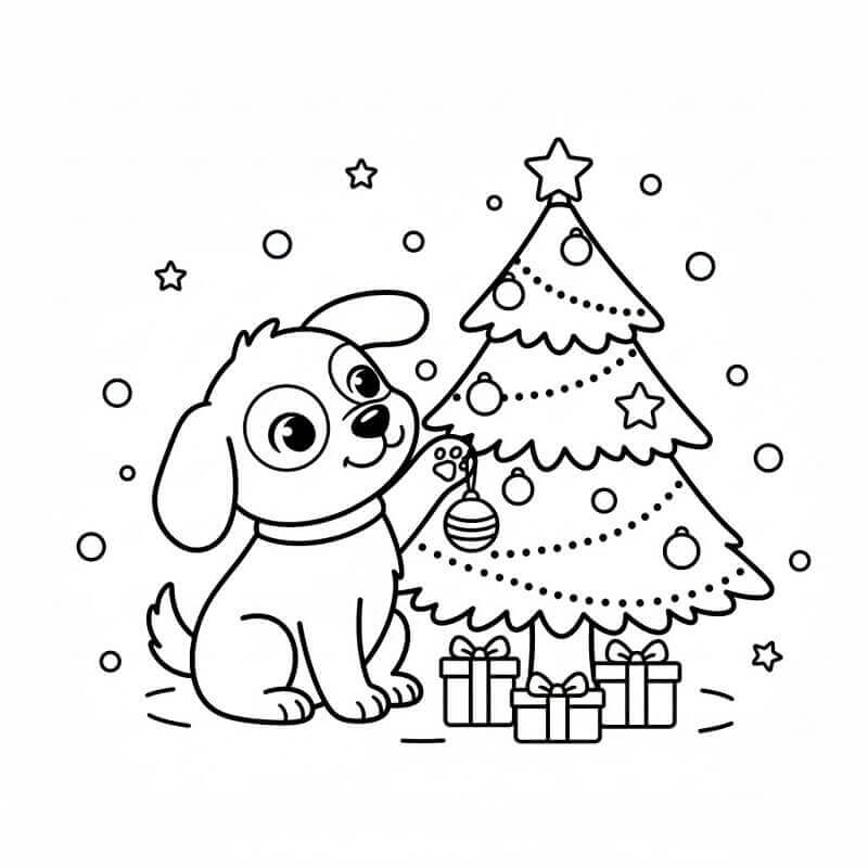 Cane e Albero di Natale da colorare