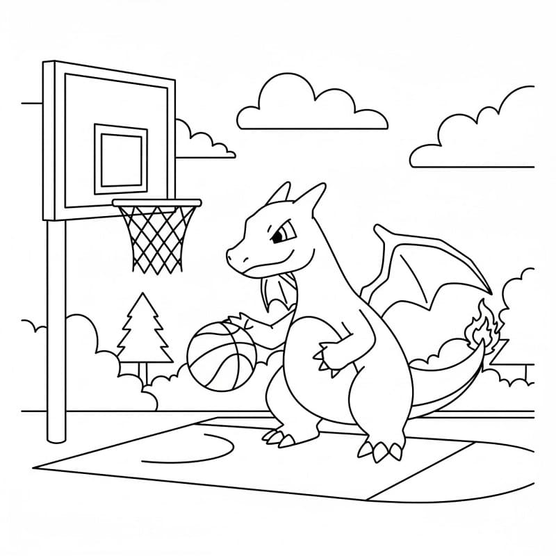 Charizard che Gioca a Basket da colorare